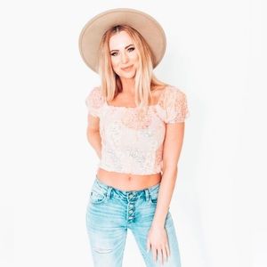 Paisley smocked crop top with puff sleeves